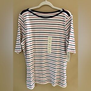 St. John's Bay Size XXL White Tee w/ Navy & Red Stripes, NWT